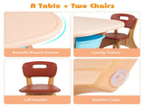 Brown Kids Table and 2 Chairs Set with 4 Storage Boxes, Toddler Activity Table for Drawing Playing 90631640
