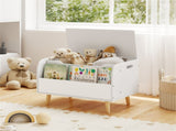 2-in-1 Kids Toy Storage Organizer with Bookshelf, 59.6940.6443.18 cm Pine Wood Toy Chest for 3 48666257
