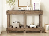 U_Style 62.9" Vintage Entryway Table - Fir Solid Wood with Natural Grain, 6 Reinforced Legs & 4.5" N711P289135O