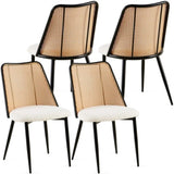 Off White Rattan Dining Chairs Set of 4,Boucle Chairs with Natural Cane Back, Upholstered Dining W1164P218673