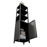 BLACK Storage Tall Slim with Shutter Door and 3 Tier Shelves, Freestanding Linen Tower W2207P272658