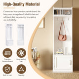 ON-TREND Minimalist Slim Hall Tree Cabinet & 6 Hanging Hooks, Multi-functional Storage Bench 03416397