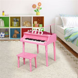 Pink Kids Piano 30-Key Wood Toy Kids Grand Piano with Bench and Music Rack 01522365