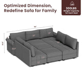 Modern 7-Seater U-Shaped Sofa with 2 Chaise Lounges, Convertible U Shaped Sofa Couch with with B2716P355800