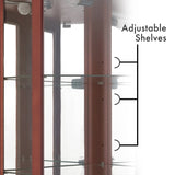 6 Shelf Corner Curio Display Cabinet with Lights, Mirrors and Adjustable Shelves, Cherry W1693P165027