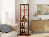 73" Tall Round Wine Rack, Freestanding Wine Bar Cabinet With Rotating Design Wine Glass Rack, N728P513727Z