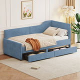 Twin Size L-Shaped Corduroy Daybed,Upholstered Bed Frame with 2 Storage Drawers,Blue N733P171470C