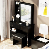 ZNTS Small Space Left Drawer Desktop Vanity Table + Cushioned Stool, Extra Large Right sliding mirror, 33856861