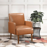 Mid-Century Modern Design Accent Chair Brown Faux Leather Upholstery Walnut Finish Solid Wood 1pc B011P256603