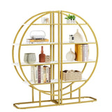 4 Tiers Home Office Open Bookshelf, Round Shape, Different Placement Ways, MDF Board, Gold Metal WF300940AAK