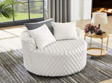 Malna Plush 3D Upholstered Barrel Accent Chair with Wheels, Off-white T2574P221267