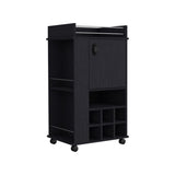 Fargo Bar Cart with Cabinet, 6 Built-in Wine Rack and Casters B070P188867