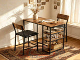 Bar Table and Stool Set 1 Table 2 Stools, Brown Wood Grain MDF Tabletop & Gold Metal Frame, Padded 81463431