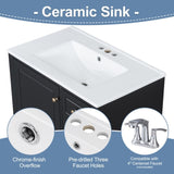 30" Bathroom Vanity with Sink, One Door with Shelf and Three Drawers, Soft Close Door, Black N759P225994B