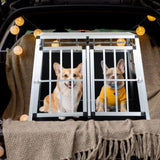 Double Doors Pet Car Transport Cage Aluminium Puppy Travel Crate Box Trapezoidal Kennel Dog Cat 79060182