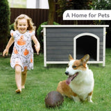 Medium Wooden Outdoor Dog House, Waterproof Roof, Elevated Floor, Grey W142763852