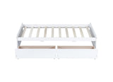 Twin Size Bed with 2 Drawers, Solid Rubber Wood Bed,White W504P313037