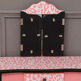 ZNTS Three-Fold Mirror Single Drawer Arc Feet Children Dresser Red Leopard Print 96588246