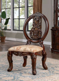 Traditional Brown Cherry 2pcs Side Chairs Tan Fabric Seats w Welt Faux Wood Carved Details Solid B011P237466