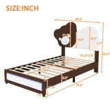 ZNTS Twin Size Upholstered Platform Bed with Bear Shaped Headboard, LED Light Strips, White + Brown WF323767AAK