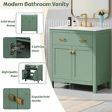 30-inch Bathroom Vanity with Ceramic Sink, Modern Green Single Bathroom Cabinet with 2 Doors and a WF324045AAF