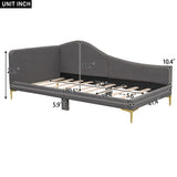 Twin Size Upholstered Daybed with Headboard and Armrest, Support Legs, Grey WF318293AAE