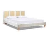 Toscana Queen Upholstered Cane Back Platform Bed, Antique White Polyester B2719P385736