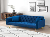 71-inch convertible love seat sofa, American retro blue velvet material, suitable for small living W6295P549831