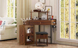 Corner Vanity Desk Set with Storage Cushioned Stool and Charging Station, Triangle Makeup Desk with 79371575