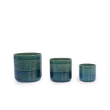 Handmade Green Glazed Ceramic Planter Set of 3, 10" 8" 6" Diameter, Square Grid Pattern, for W3273P322259