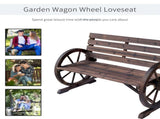 2-Person Seat Bench with Backrest Wooden Wagon Wheel Bench, Rustic Outdoor Patio Furniture-AS 85717826