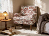 Accent Chair, Floral Armchair, Nailhead Trim, Red and white Decor, Solid Wood Legs, Farmhouse 38974784