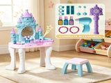 Multicolor Girls Vanity Set Castle Design Makeup Table with Mirror, Stool, Light, Music for 3-6 04051526