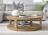 40inch Large Curved 2 Tier Traditional Round Circle Wooden Center Coffee Table,Rounded Table with W2582P308198