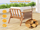 White Boho Patio Acacia Wood Chair with Woven Rope Armrests, Cushioned Outdoor Accent Chair for 87654815