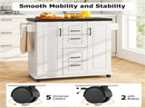 White Kitchen Island Cart with 4 Drawers & 2 Cabinets, 5 Universal Casters with Brakes 15467944