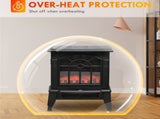 Electric Fireplace Freestanding Stove Heater with Realistic Flames 14.25"x9.5"x18" Black 01427272