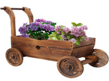 Wooden Wagon Box, Mobile Garden with 4 Wheels, Handle, Drain Hole, Decorative Flower 32362630