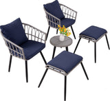 5 Piece Patio Bistro Set with Ottoman, Outdoor Wicker Apartment Balcony Furniture Sets, Rattan Table T2712P305914