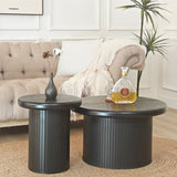 Modern Round Coffee Table Set Dual Table Combination with Unique Fluted Table Leg Design, Stylish W2729P199131