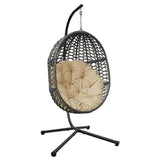 ZNTS Hanging Swing Egg Chair with Stand,Outdoor Patio Wicker Tear Drop Shape Hammock Chair with Cushion W1889P164904