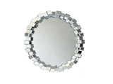 Textured Geometric Square Block Frame Round Mirror, Decorative Hanging Wall Mirror for Entry Living W3836P552374