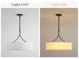 Modern 3-Light Fabric Pendant Light, Black Adjustable Drum Chandelier, Matte Black Fabric Shade W1367P460380