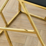 Modern Glass Console Table, 55" Gold Sofa Table with Sturdy Metal Frame and Black Tempered Glass W1567110796