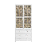 Hollow pattern 2 door 3 drawer wardrobe, the collision of wood color and white, suitable for W688P276738