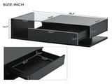 ON-TREND Modern Coffee Table with Tempered Glass, Wooden Cocktail Table with WF303936AAB