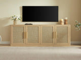 67" Rattan Sideboard Buffet, 4-Door Large Storage Credenza with Shelves, Boho Oak Buffet W1820P522734