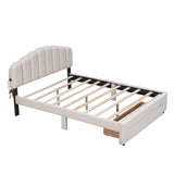Teddy Fleece Queen Size Upholstered Platform Bed with Drawer, Beige WF309187AAA