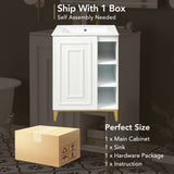 ZNTS 24inch White Bathroom Vanity Sink Combo for Small Space, Modern Design with Ceramic Basin, Gold Legs WF319597AAK