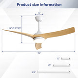 52 Inch Modern Ceiling Fan with 18W LED Light and Remote Control 3 ABS Blades DC Motor for Bedroom W934P285765